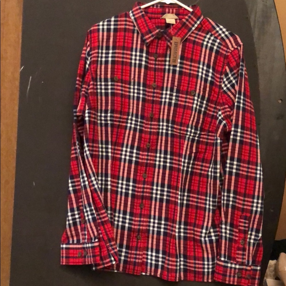 Red and navy plaid shirt
